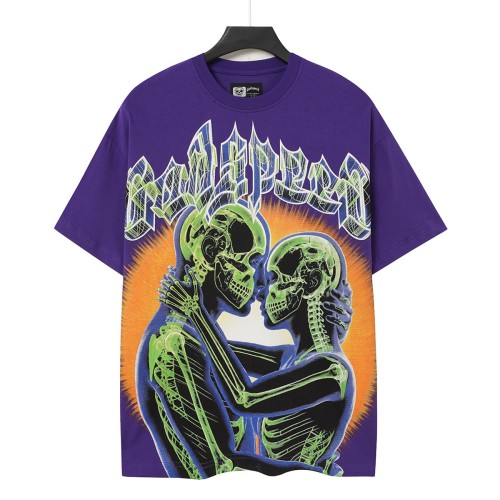 Y2K Gothic Streetwear Front Godspeed Gothic Font Glowing Green Kissing Skeleton Couple Burst Background Print T-Shirt 3 colors 29338262