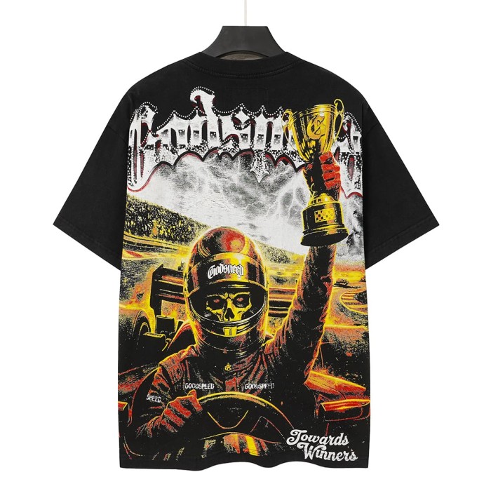 Front Thunder Effect Skeleton Racer Portrait Graphic Back Race Track Champion Driver Trophy Oversized T-Shirt 29338328