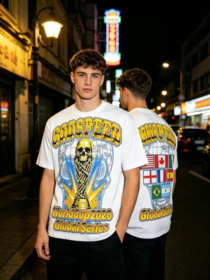 Front Golden Skull Trophy World Map Gothic Text Print Back International Team Flags Bold Gradient Font T-Shirt 2 colors 29338219