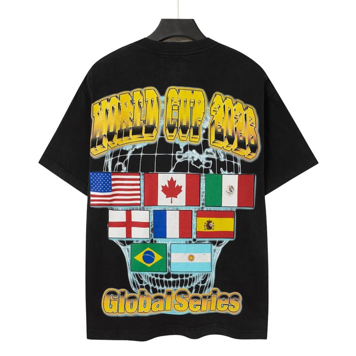 Front Golden Skull Trophy World Map Gothic Text Print Back International Team Flags Bold Gradient Font T-Shirt 2 colors 29338219