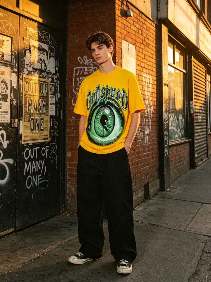 Y2K Gothic Streetwear All Seeing Eye Double Sided Letter Graphic Oversized Drop Shoulder T Shirt 2 colors 29338085