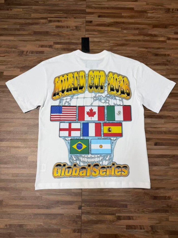 Front Golden Skull Trophy World Map Gothic Text Print Back International Team Flags Bold Gradient Font T-Shirt 2 colors 29338219