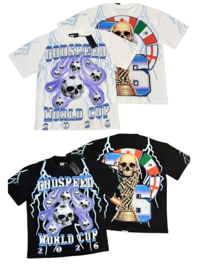 Vintage Streetwear Front Soccer Skull Lightning Print Back Skeleton Trophy National Flag Print Oversized T-Shirt 2 colors 29338411