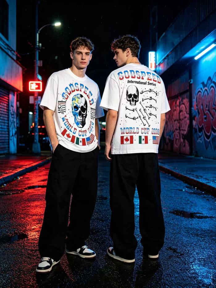 Front World Cup 2026 Globe Skull Country Flag Print Back Bone Hand Text Oversized T-Shirt 2 colors 29338585