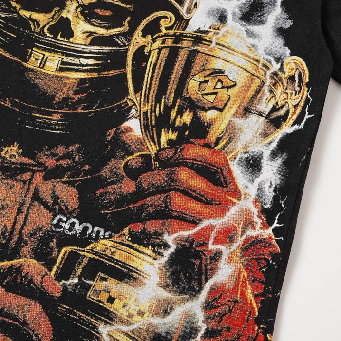 Front Thunder Effect Skeleton Racer Portrait Graphic Back Race Track Champion Driver Trophy Oversized T-Shirt 29338328