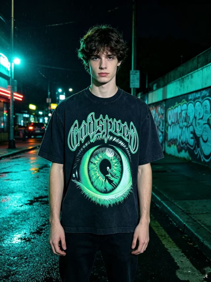 Y2K Gothic Streetwear All Seeing Eye Double Sided Letter Graphic Oversized Drop Shoulder T Shirt 2 colors 29338085
