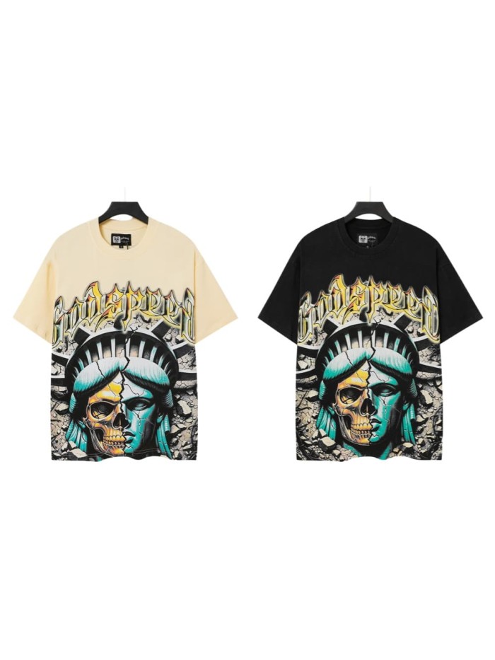 Front Broken Statue Skull Portrait Graphic Back Distressed Crack Background Bold Colorful Letter Slogan Oversized T-Shirt 2 colors 29338198