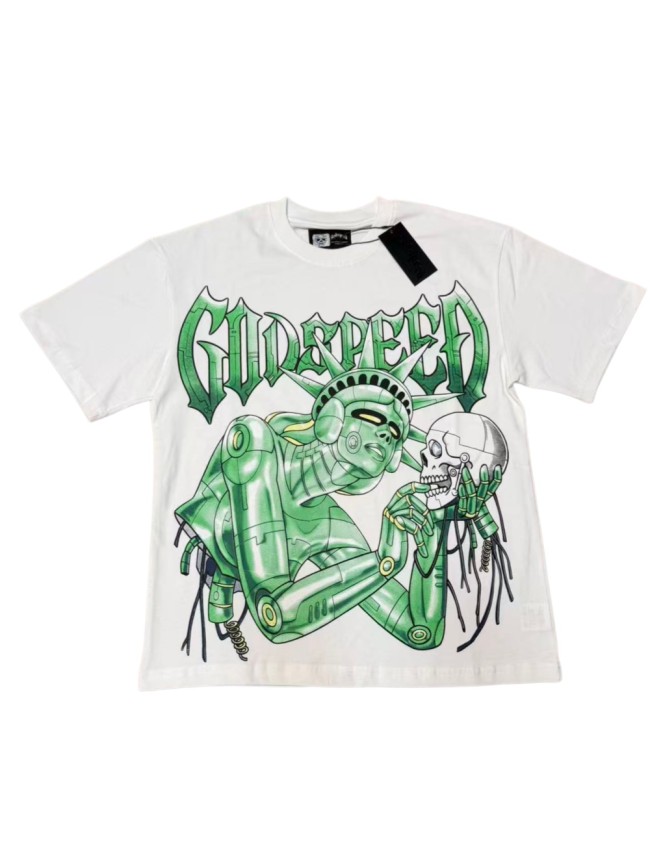 Y2K Gothic Streetwear Robot Statue Liberty Skull Graphic Oversized Drop Shoulder Crew Neck T-Shirt 29338063