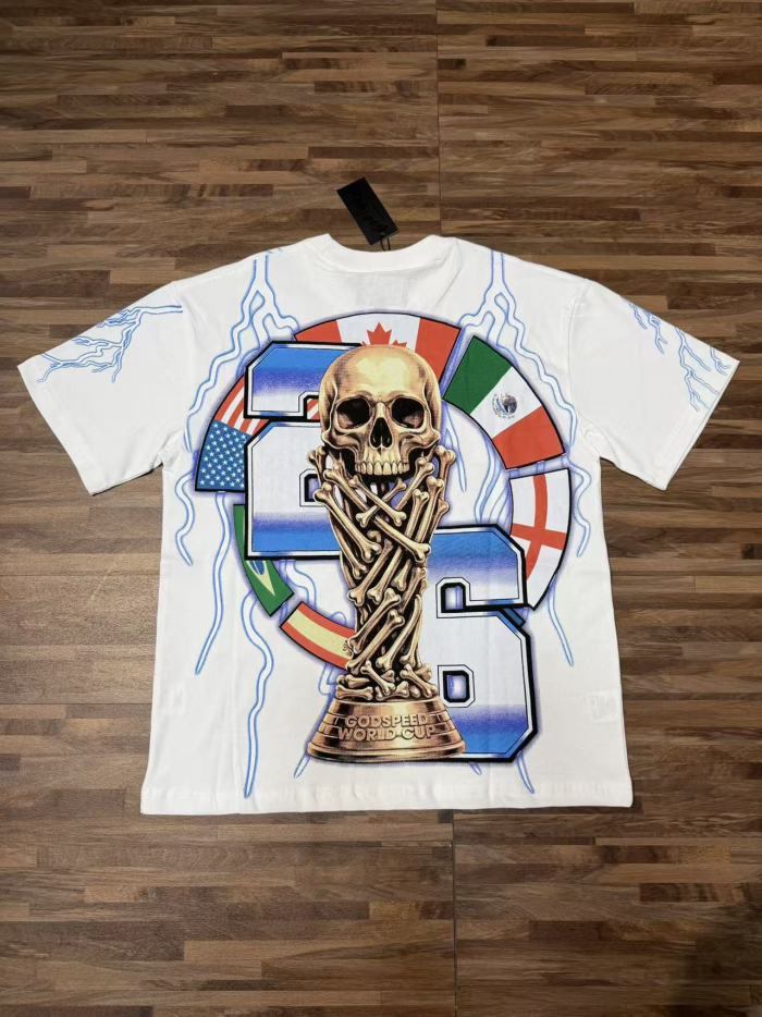 Vintage Streetwear Front Soccer Skull Lightning Print Back Skeleton Trophy National Flag Print Oversized T-Shirt 2 colors 29338411