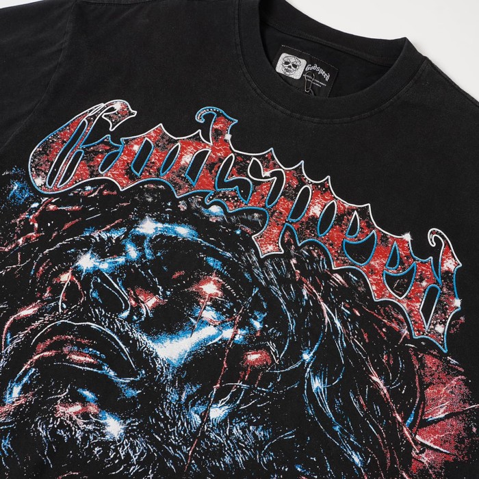 Front Thunder Galaxy Bearded Prayer Man Portrait Back Out Of This World Galaxy Letter Slogan Oversized T-Shirt 29338122
