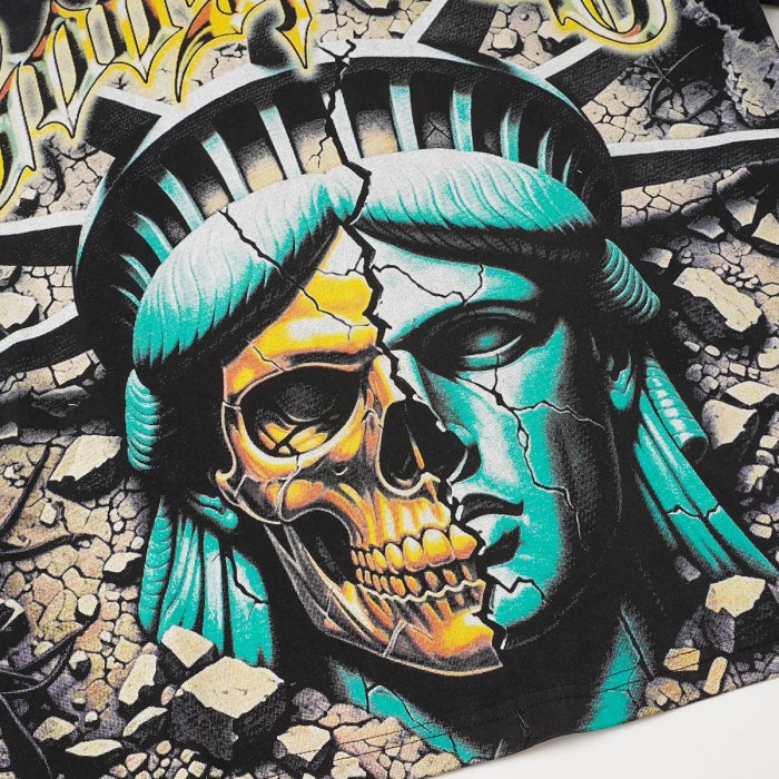 Front Broken Statue Skull Portrait Graphic Back Distressed Crack Background Bold Colorful Letter Slogan Oversized T-Shirt 2 colors 29338198