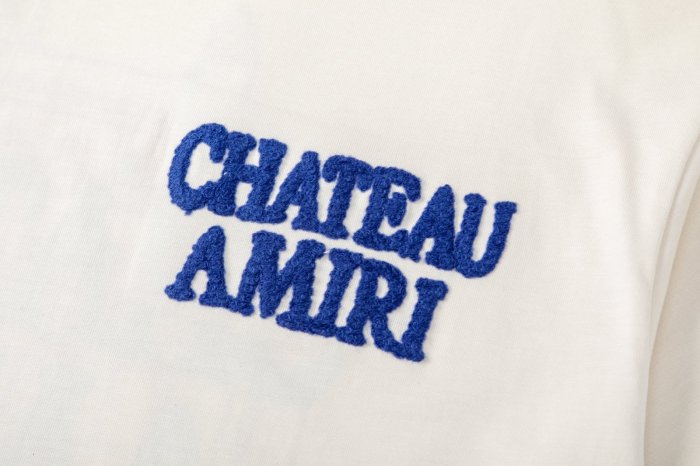 American Retro Luxury Streetwear Front Left Chest Text Logo Embroidery Back Chateau Building Graphic Oversized Tee 2 colors 29338688