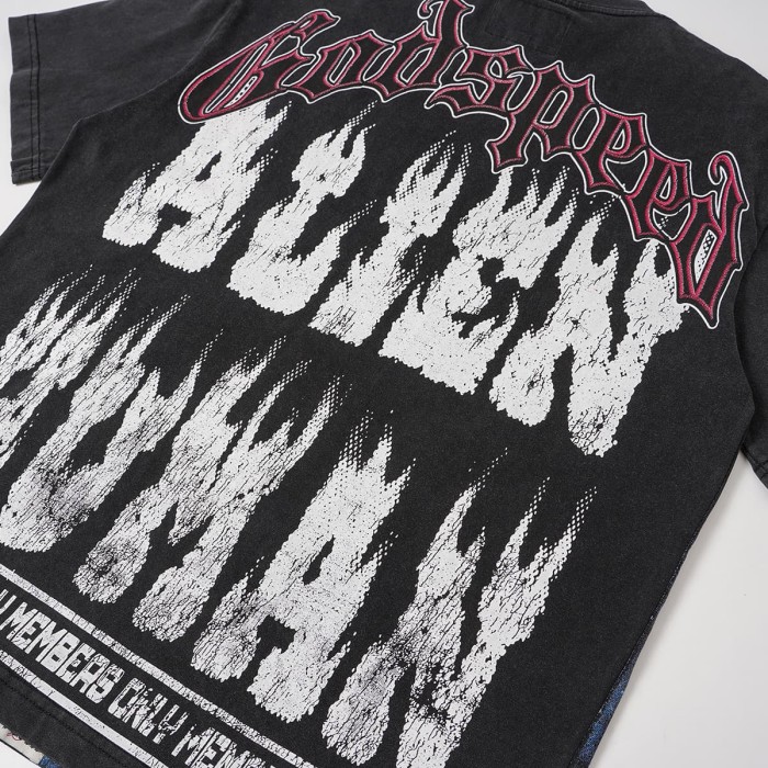 Front Cross Necklace Alien Big Face Graphic Back Cracked Flame Letter T-Shirt 2 colors 29338604