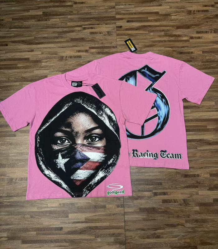 Y2K Hip Hop Streetwear Puerto Rico Flag Masked Portrait Double Sided Graphic Oversized Drop Shoulder Crew Neck T-Shirt 2 colors 29338099