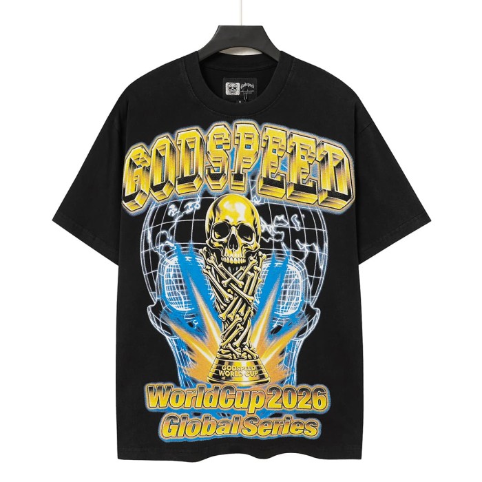 Front Golden Skull Trophy World Map Gothic Text Print Back International Team Flags Bold Gradient Font T-Shirt 2 colors 29338219