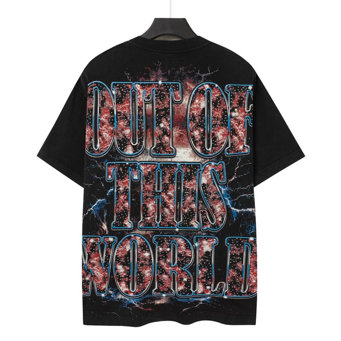 Front Thunder Galaxy Bearded Prayer Man Portrait Back Out Of This World Galaxy Letter Slogan Oversized T-Shirt 29338122