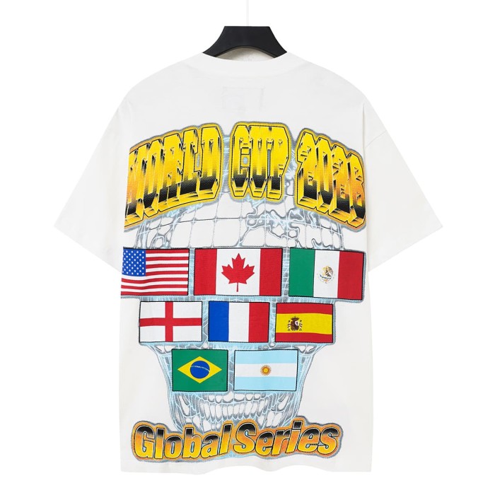 Front Golden Skull Trophy World Map Gothic Text Print Back International Team Flags Bold Gradient Font T-Shirt 2 colors 29338219