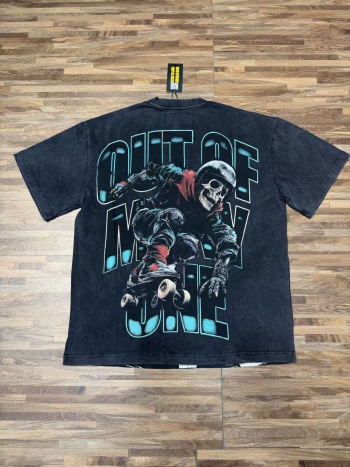 Y2K Racing Streetwear F1 Racer Skull Trophy Double Sided Graphic Oversized Drop Shoulder Crew Neck T-Shirt 2 colors 29338115