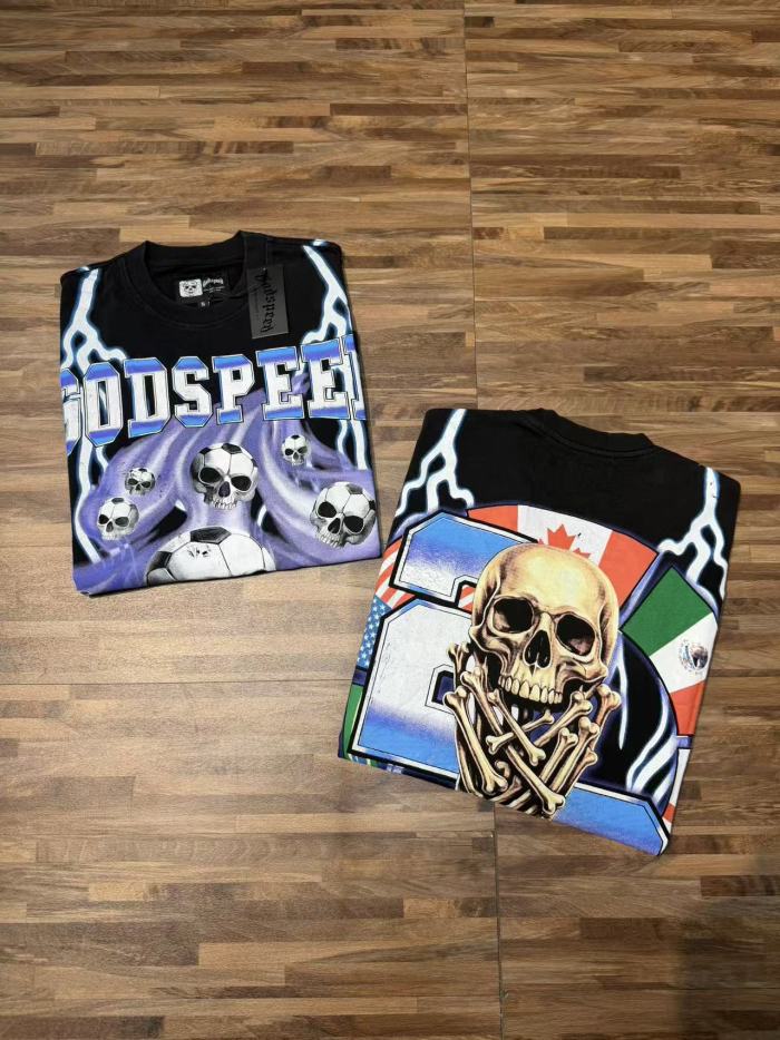 Vintage Streetwear Front Soccer Skull Lightning Print Back Skeleton Trophy National Flag Print Oversized T-Shirt 2 colors 29338411