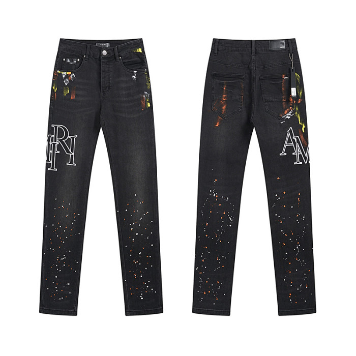 Multi Color Splash Paint Star Logo Letter Embroidery Washed Ripped Skinny Stretch Denim Jeans 14 colors 29313208