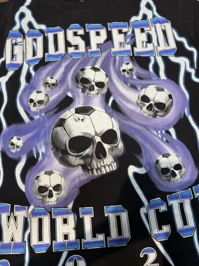 Vintage Streetwear Front Soccer Skull Lightning Print Back Skeleton Trophy National Flag Print Oversized T-Shirt 2 colors 29338411