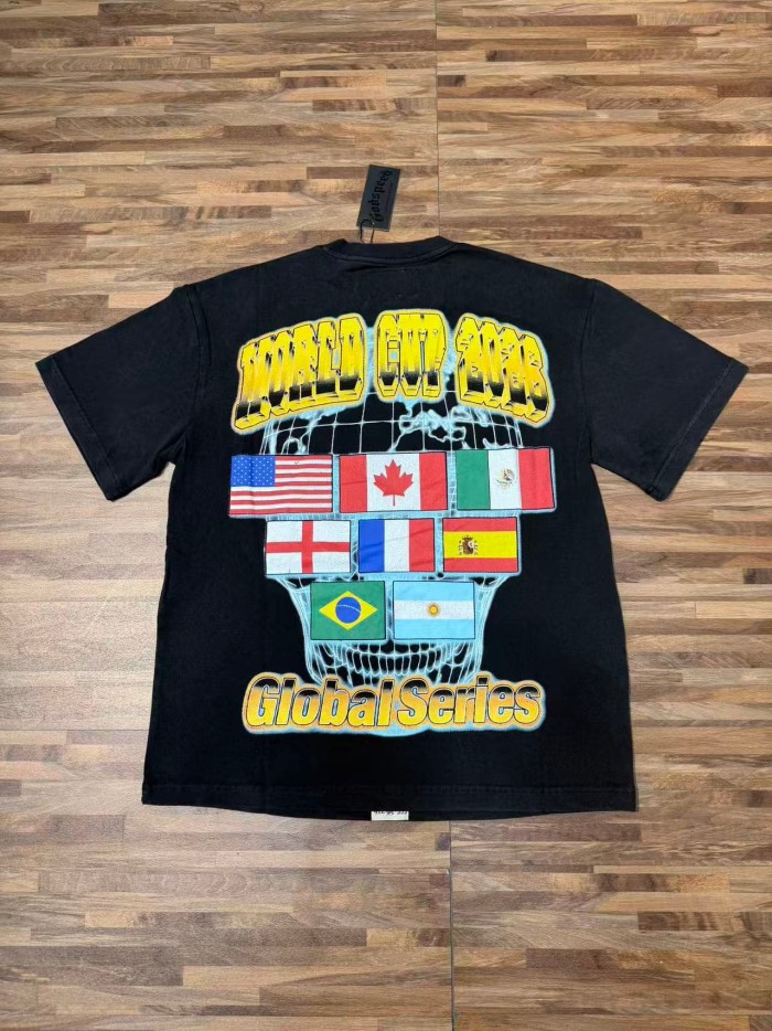 Front Golden Skull Trophy World Map Gothic Text Print Back International Team Flags Bold Gradient Font T-Shirt 2 colors 29338219
