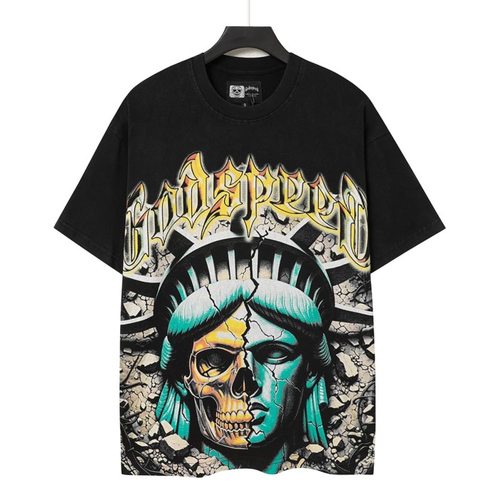 Front Broken Statue Skull Portrait Graphic Back Distressed Crack Background Bold Colorful Letter Slogan Oversized T-Shirt 2 colors 29338198