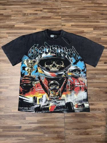 Y2K Racing Streetwear F1 Racer Skull Trophy Double Sided Graphic Oversized Drop Shoulder Crew Neck T-Shirt 2 colors 29338115