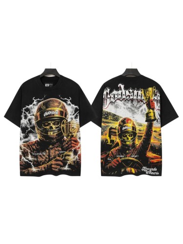 Front Thunder Effect Skeleton Racer Portrait Graphic Back Race Track Champion Driver Trophy Oversized T-Shirt 29338328