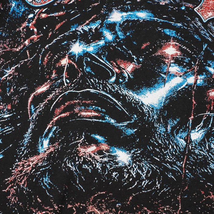 Front Thunder Galaxy Bearded Prayer Man Portrait Back Out Of This World Galaxy Letter Slogan Oversized T-Shirt 29338122
