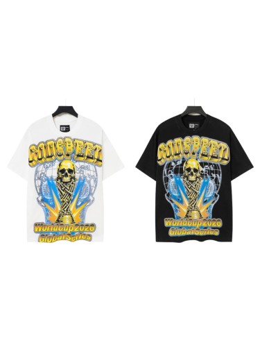 Front Golden Skull Trophy World Map Gothic Text Print Back International Team Flags Bold Gradient Font T-Shirt 2 colors 29338219