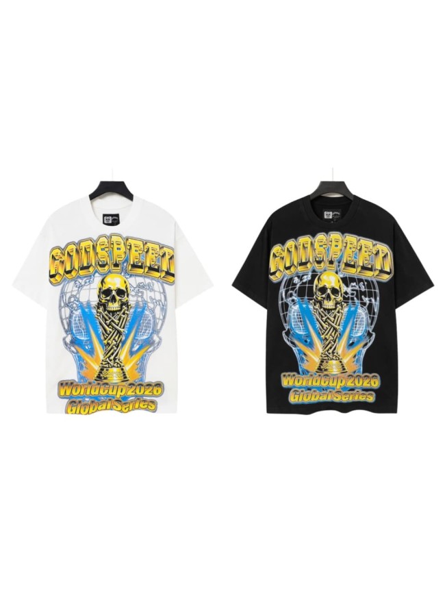 Front Golden Skull Trophy World Map Gothic Text Print Back International Team Flags Bold Gradient Font T-Shirt 2 colors 29338219