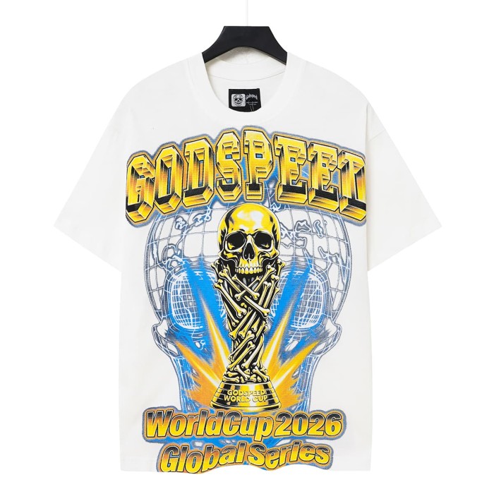 Front Golden Skull Trophy World Map Gothic Text Print Back International Team Flags Bold Gradient Font T-Shirt 2 colors 29338219