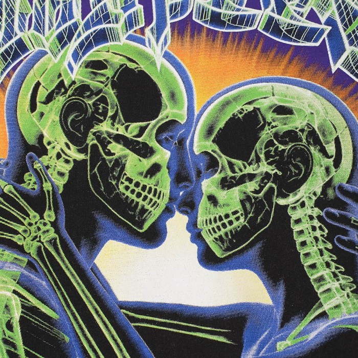 Y2K Gothic Streetwear Front Godspeed Gothic Font Glowing Green Kissing Skeleton Couple Burst Background Print T-Shirt 3 colors 29338262