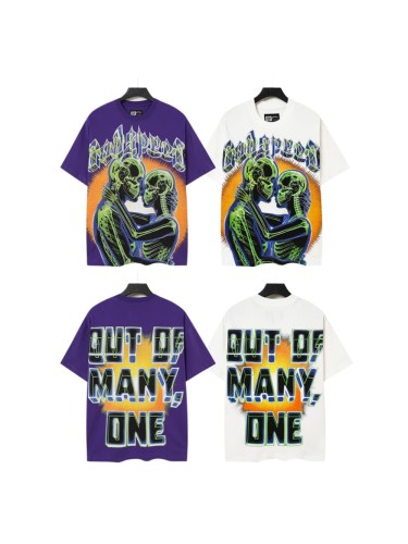 Y2K Gothic Streetwear Front Godspeed Gothic Font Glowing Green Kissing Skeleton Couple Burst Background Print T-Shirt 3 colors 29338262