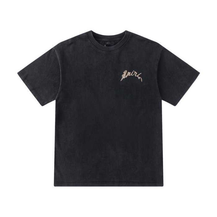Vintage Acid Washed Streetwear Front Left Chest Handwritten Signature Embroidery Back Chinese Dragon And Cloud Double Thread Embroidery Tee 29340731