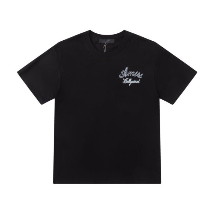Minimal Retro Streetwear Front Left Chest Small Double Line Cursive Hollywood Embroidery Back Large Outline Script Letter Embroidery Tee 2 colors 29340812