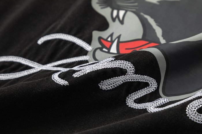 Small Silver Thread Panther Script Mark Back Full Size Growling Black Panther Embroidery Dual Side City Text Tee 29340991