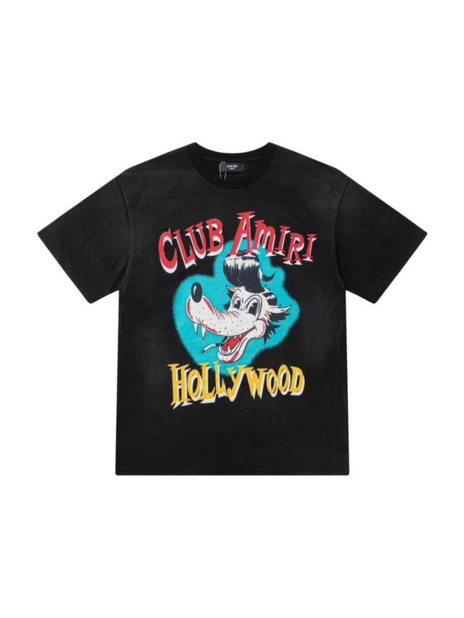 Cartoon Wolf Club Amiri Hollywood Letter Print Back Sunset Boulevard Address Phone Number Text Print Tee 29340762