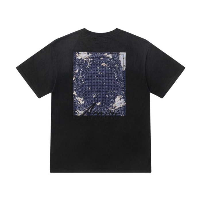 Vintage Washed Streetwear Front Chest Light Handwritten Script Embroidery Back Distressed Denim Texture Square Patch Print Tee 3 colors 29340766
