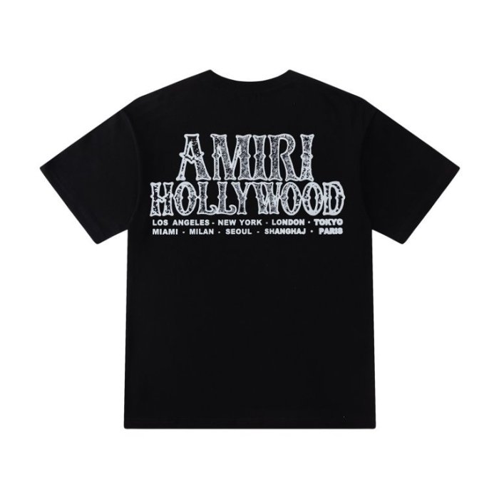 Red Crackle HOLLYWOOD Text Print Back Large Faded Gothic Letter World City List Print Oversized Tee 2 colors 29340745