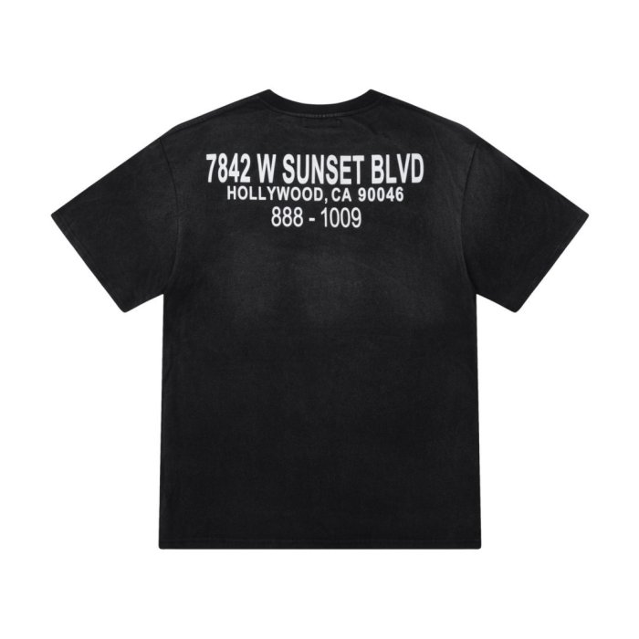 Cartoon Wolf Club Amiri Hollywood Letter Print Back Sunset Boulevard Address Phone Number Text Print Tee 29340762