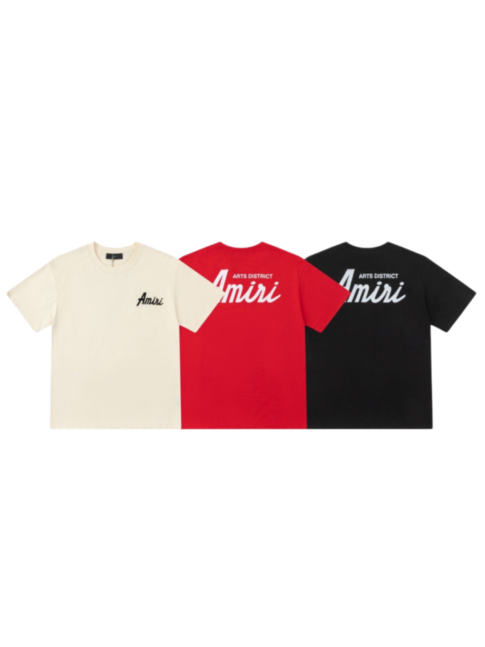 Minimal Streetwear Front Left Chest Small Handwritten Amiri Script Embroidery Back Large Arts District Cursive Letter Print Tee 3 colors 29340830