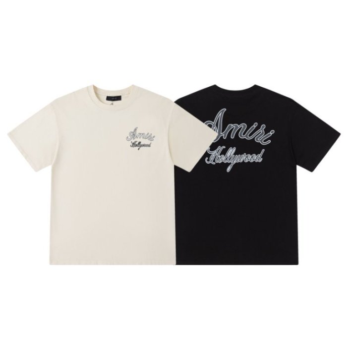 Minimal Retro Streetwear Front Left Chest Small Double Line Cursive Hollywood Embroidery Back Large Outline Script Letter Embroidery Tee 2 colors 29340812