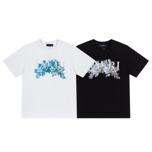 Vintage Luxury High Street Front Center Gradient Blue Gray Floral Bouquet Overlay Letter Oversized Tee 2 colors 29341037