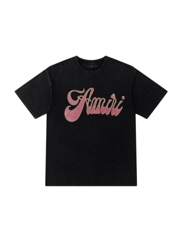 American Retro Luxury Hip Hop Front Chest Glitter Foil Script Logo Print Loose Oversized Tee 29340723