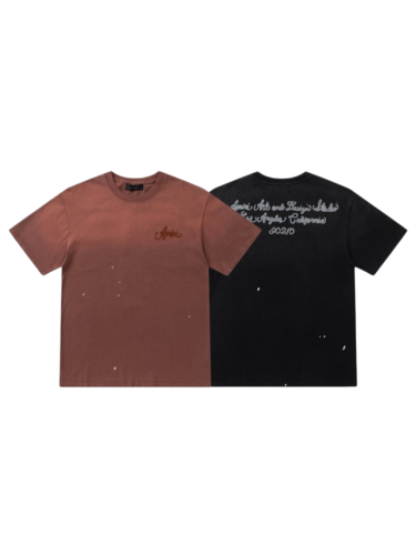 American Retro Distressed Hip Hop Front Left Chest Tone On Tone Script Logo Embroidery Back Los Angeles Studio Text Print Tee 2 colors 29340818
