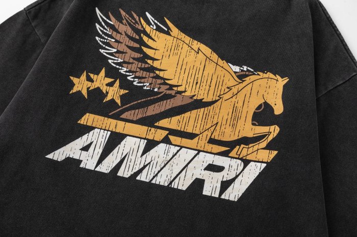 Mini Golden Winged Pegasus Three Star Back Large Retro Distressed Flying Horse Bold Letter Oversized Tee 29340978