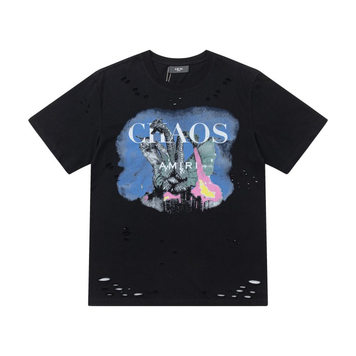 Streetwear Front Chaos Three Head Dragon City Skyline Destroyed Hole Print Oversized Tee 2 colors 29340853