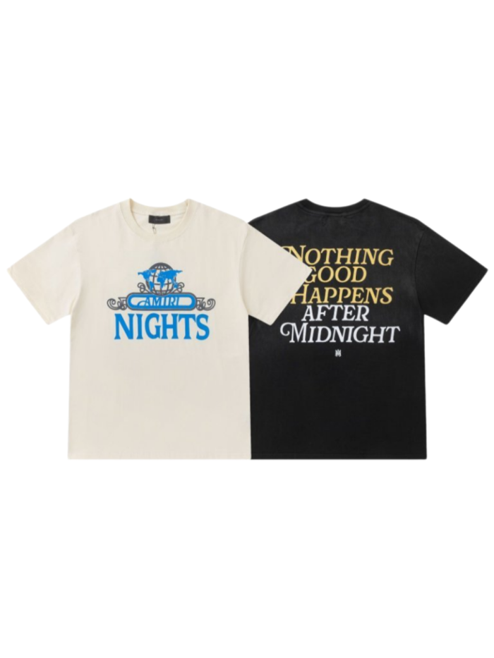 Front Blue World Frame NIGHTS Letter Print Back Gold White Midnight Quote Slogan Tee 2 colors 29340822